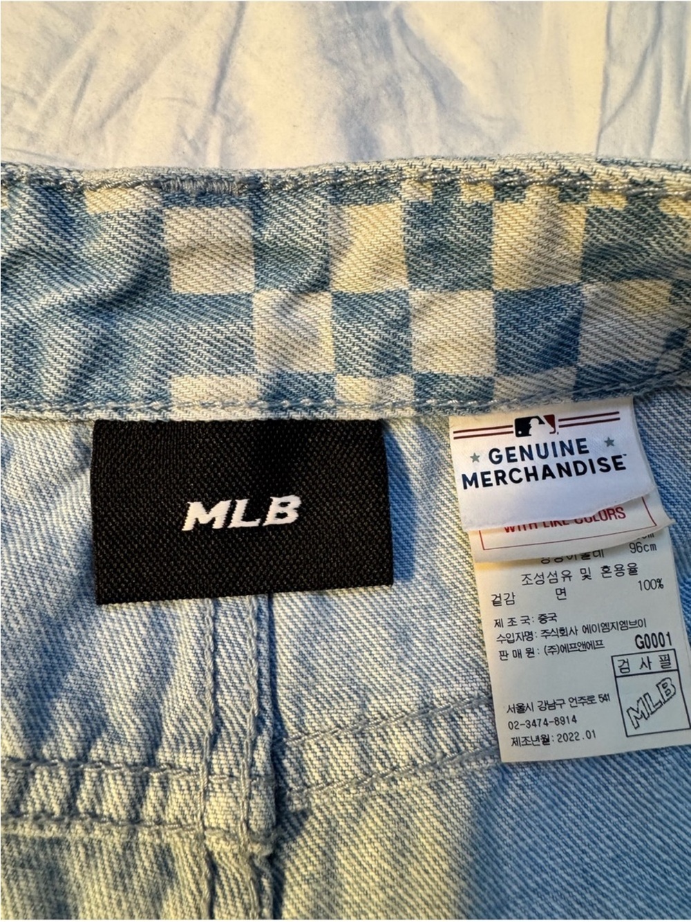 MLB Korea New York Yankees Checkerboard Denim Shorts - Women’s S Y2K Inspired - Picture 9 of 14